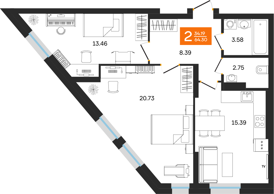 Планировка 2-комн.