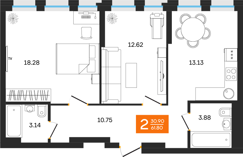 Планировка 2-комн.