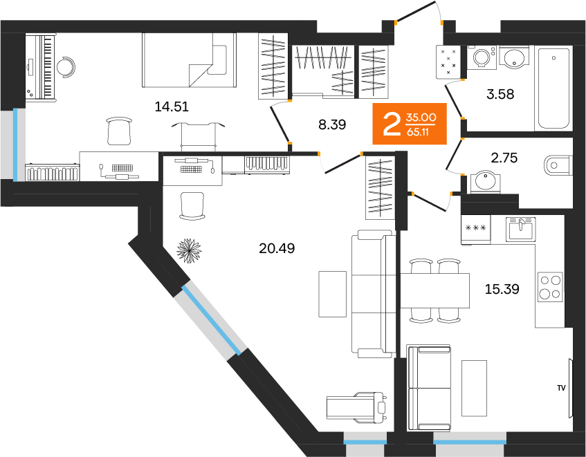 Планировка 2-комн.