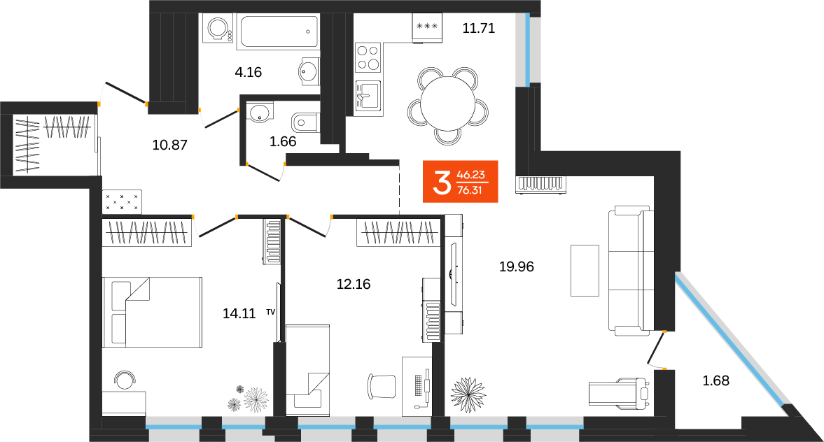 Планировка 3-комн.